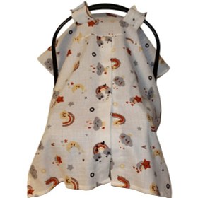 Resim Gökkuşağı ve Yıldızlar Deseni Pamuk Müslin Kumaş Puset Örtüsü Rüya Temalı Puset Örtüsü Beyaz 