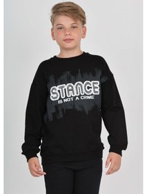 Resim Toontoy Kids Toontoy Erkek Çocuk Stance Baskılı Sweatshirt Siyah 