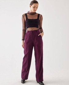 Resim Süet Bordo Bol Paça Pantolon 001 