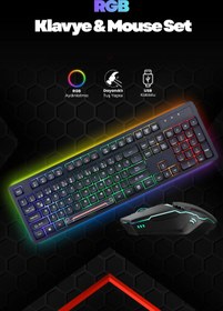 Resim Concord C-66 Rgb LED Işıklı Kablolu Chocolate Klavye + Mouse Set 