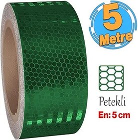 Resim 5 METRE Yapışkanlı Gece Parlayan Reflektörlü 5 cm Reflektif İkaz Bandı Koyu Yeşil Renk Şerit Bant 