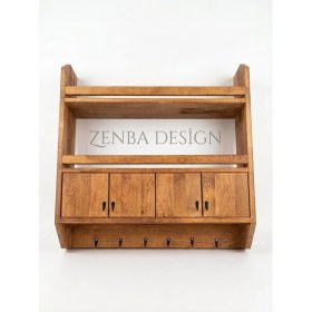 Resim Zenba Design Büyük Boy Ahşap Terek Bardak Baharatlık Rafı Geniş Raf Ölçülü 