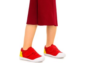 Resim Kiko Kids Catly Kız Çocuk İlk Adım Panduf Ayakkabı Kırmızı Cırtlı Bağlama Tekstil Materyal 