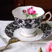 Resim 1 Adet Şık Siyah Dantel Desenli Çay Fincanı ve Tabakası, Vintage Kemik Çin Kahve Fincanı ve Tablası, Çay Partileri, Kahve İçme, Sevgililer Günü Hediyeleri, Anneler Günü Hediyeleri, Noel Hediyeleri için Mükemmel 