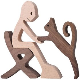 Resim Hangfox Ahşap Köpek Aile Ornamenti - İskandinav Stili Ev Dekoru - Doğal Ahşap - Sevgi Ve Arkadaşlık Simgesi - 11x9x1.5cm 