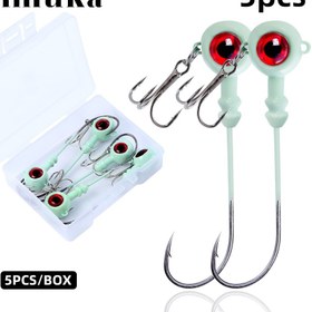 Resim 5 adet Anmuka 3D Balık Gözü Jigging Kancası, Karanlıkta Parlayan Kurşun Başlıklı Uzun Saplı, Gece Balıkçılığı için Karbon Çelik Ağırlıklı Kancalar, Karışık Renkler, 1 Paket 