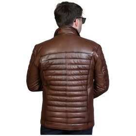 Resim Derije Hakiki Deri Erkek Kahverengi Şişme Mont Kahverengi 