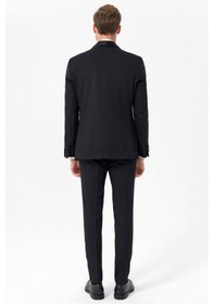 Resim Süvari Siyah Slim Fit Armürlü 6 Drop Smokin & Damatlık 