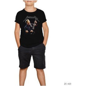 Resim Metallica James Hetfield Guitar Siyah Çocuk Tişört Beyaz 
