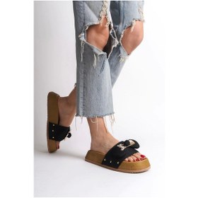 Resim Dıla Kalın Ve Ortopedik Taban Ayıcıklı Saten Kadın Terlik Kt - Siyah Siyah 