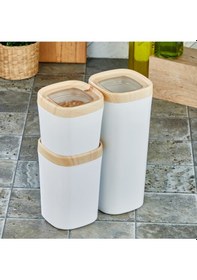 Resim Ceronni Bonny Erzak Saklama Kabı 3lü Set Ahşap Kaplama Kapak Renkli Hazne 1,8lt - 1lt - 600ml Açık Ahşap Ahşap 