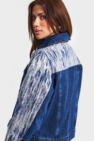 Resim Kadın Mavi Renk 1w5-4 Oversize Pullu Özel Kumaş %100 Koton Tasarım Denim Ceket - Mavi / 40 