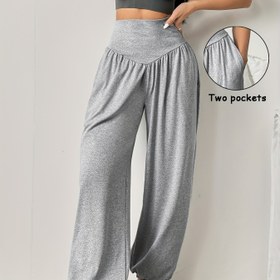 Resim Kadınlar için Yüksek Bel Şekillendirici Jogger Pantolonlar Cepli - Açık Mor, Elastik Bel Bandı, Bol Kesim, Yoga, Fitness ve Günlük Kullanım için Çok Yönlü 