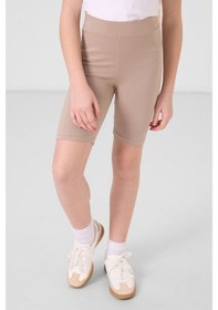 Resim Tommylife Koyu Bej Pamuklu Kısa Paça Standart Fit Basic Kız Çocuk Tayt - 75188 Koyu Bej 