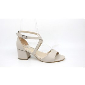 Resim Zerhan 155 Kadın Çapraz Bantlı Alçak Topuklu Ayakkabı Krem 