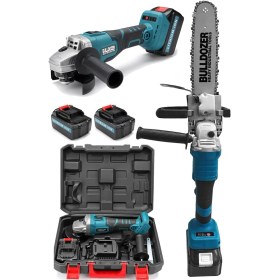 Resim Bulldozer Profesyonel 48 V Büyük Boy Şarjlı Testere ve Taşlama Makinesi Çift Akülü Çantalı 