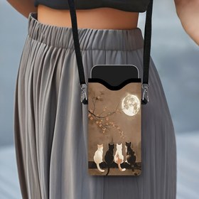 Resim 1 Adet Ay Kedisi ve Kiraz Çiçeği Baskılı Kadınlar için Telefon Cüzdanı Çantası - Ayarlanabilir Askı, Sentetik Deri, Anahtarlık, Günlük Seyahat & Anneler Günü Hediyesi İçin Modern Tasarım, Şık Aksesuar | Şık Telefon Çantası 