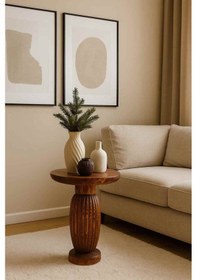 Resim Doğal Masif Ahşap Meşe Tekli Yan Sehpa Mantar Sehpa - Coffee Table Meşe 