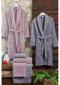 Resim Elart Soft Bornoz Aile Seti 6 Parça 70x135 Cm Gülkurusu-gri Gülkurusu 