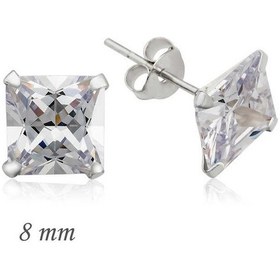 Resim 925 Ayar Gümüş Kare Tek Taş Zirkon Küpe - 8 Mm Gümüş 