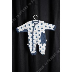 Resim Cosmos Balon Desenli Lacivert Gri Bebek Tulum 0-3 Ay 56-62 + Şapka 