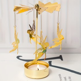 Resim Peri Mum Döndürücü, 1 Adet Altın Metal Dönen Karusel, Melek Çanları Şamdan Tutacağı, Romantik Temalı Noel, Cadılar Bayramı, Şükran Günü için Masaüstü Mum Tealight Dekoru 