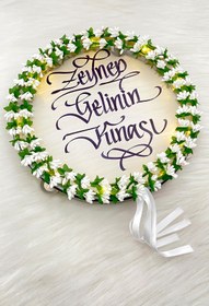 Resim ZEYMERADE Beyaz Ledli Şeffaf Gelin Tefi 32cm Cipsolu Saten Kurdele Düğün Kına Nedime Bride Parti Defi 