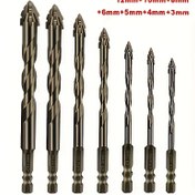 Resim Set of 7 Carbide Matkap Uçları, Dört Bıçaklı Yırtık Eksenik Testere Tasarımı, Düz Flüt, Porcelan, Seramik, Cam, Mermer, Beton, Paslanmaz Çelik ve Taş gibi Malzemelerde Kuru Matkap için Uygun. 