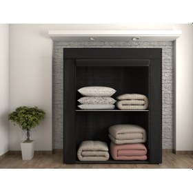 Resim Çelik Borulu Siyah Yorgan Hurcu Bez Dolap Yüklük Gardırop Siyah 