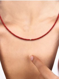 Resim 14 Ayar Yuvarlak Kesim Mercan Taşlı Minimal Altın Şans Kolyesi Pembe - Sarı 