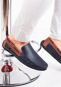 Resim zincirport Erkek Lacivert Taba Rog Loafer Ayakkabı 