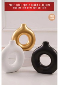 Resim Beyaz Dekoratif Vazo Seti Obje Ev Dekorasyon Masa Üstü Dekor Vazo Seti Model 23 Siyah Beyaz Gold Siyah Beyaz Gold 