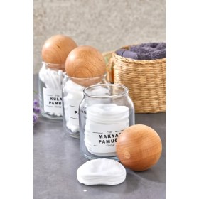 Resim Fbz Home 3'lü Top Kapaklı Cam Kulak Pamuğu & Makyaj Pamuğu & Pamukluk 