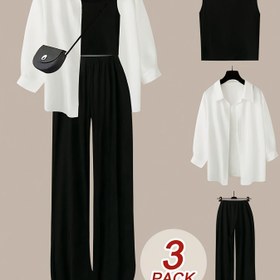 Resim DP010577 Kadın Moda Rahat Ceket Yelek Pantolon Takımı 