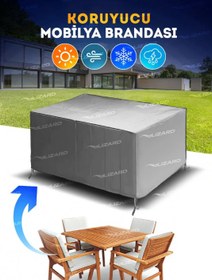 Resim Bahçe Mobilya Koruma Masa Sandalye Kılıf Örtüsü Gri 160x100x75cm Su Geçirmez 
