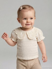 Resim Pierre Cardin Bebe Yaka Kolu Fırfırlı 6-18 Ay Gömlek - Ekru - Ekru / 12-18 Ay 