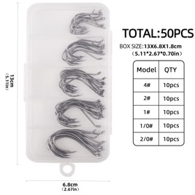 Resim 50 adet/kutu Balıkçılık Sumo Kanca, Büyük Nehir Yem Balıkçılığı Kanca Seti, Siyah Nikel Yüksek Karbonlu Çelik Güçlü Balıkçılık Kanca Kiti, Boyut 4# 2# 1# 1/0# 2/0# Plastik Kutu ile 