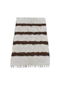 Resim Kilim Antik El Dokuma Yün Çizgili Tiftik Siirt Battaniyesi 0002 - Yeni - Beyaz 