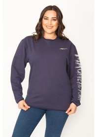 Resim Şans Kadın Lacivert Pamuklu Kumaş Kol Aplikeli Sweatshirt 65n31025-lacivert Lacivert 