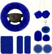 Resim Dashanshop Mavi 10 Parça Şirin Plüş Oto Aksesuar Seti: Direksiyon Kılıfı Vites Ve El Freni Kılıfları Mavi 