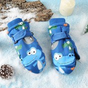 Resim Kartoon Timsah Desenli, Erkek Çocuklar İçin Eldivenler, Kalınlaştırılmış ve Polarlı, Kayak ve Bisiklet İçin Dış Mekan Eldivenleri, 3-11 Yaş Arası Erkek Çocuklar İçin Uygun, Mavi ve Koyu Mavi Renklerde. 