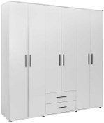Resim White 6 Kapaklı 2 Çekmeceli Gardırop-mat Beyaz 206x213x52 Cm Gxyxd 