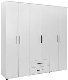 Resim White 6 Kapaklı 2 Çekmeceli Gardırop-mat Beyaz 206x213x52 Cm Gxyxd 