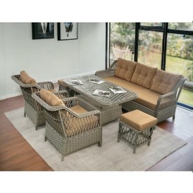 Resim Petra Rattan 3 1 1 Masa 2puf Bahçe Balkon Mobilyası,kiremit 