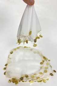 Resim Hayalperest boncuk Beyaz Para Pul İşlemeli Şifon Lüx Halay Mendili 5 Adet 