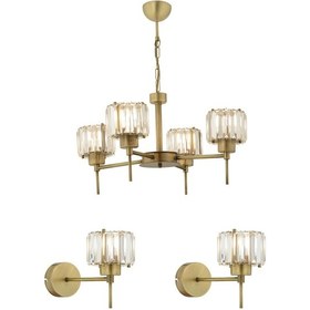 Resim Sadem 4 Lü Eskitme 3 Parça Kristalli Taşlı Modern Tasarım Kristal Salon Avize-Aplik Seti 