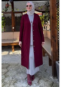 Resim Rabia Şamlı Dama Desenli Triko Hırka Bordo Çok Renkli 