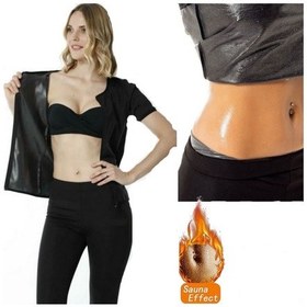 Resim Hot Power Sauna Takım Yarım Kol (Fermuarlı) + Tayt Takım Sauna Se Siyah 