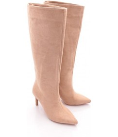 Resim Dgn 3424 Sivri Burun İnce Topuklu Kadin Çizme Bej Süet 