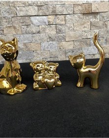 Resim 3'lü Kedi Köpek Kalpli Ayıcık Hediyelik Dekoratif Obje 